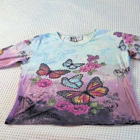 Colorful Butterfly and Floral Long Sleeve Top - Picture 6 of 7